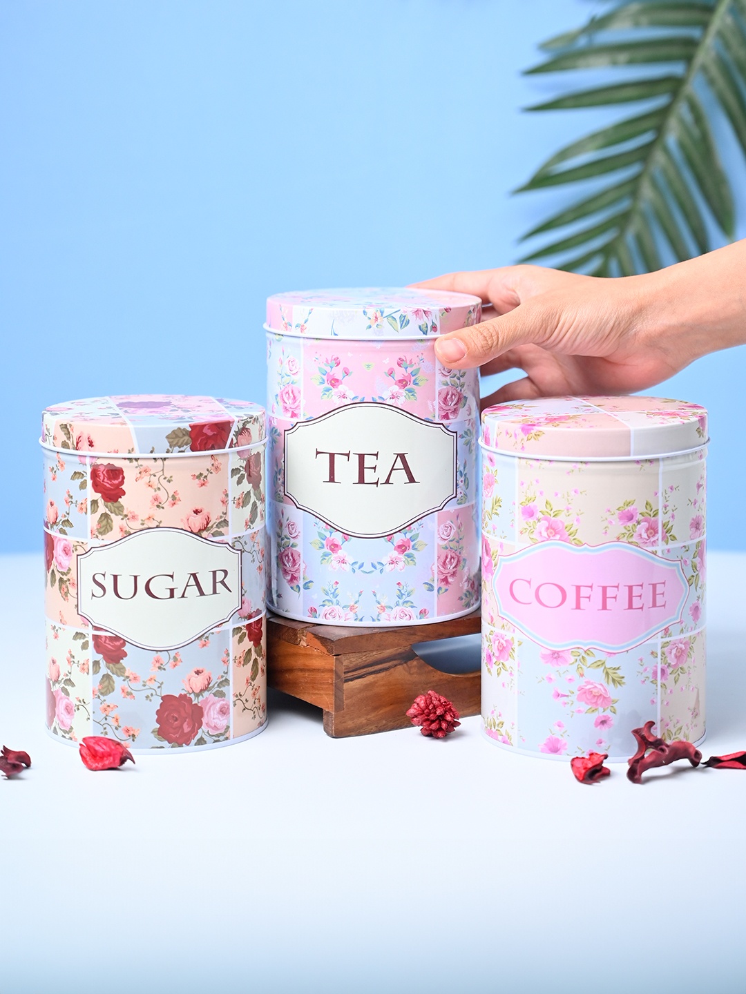 MARKET99 3 Pcs Pink Metal Dishwasher Safe Jar 900 ml Each