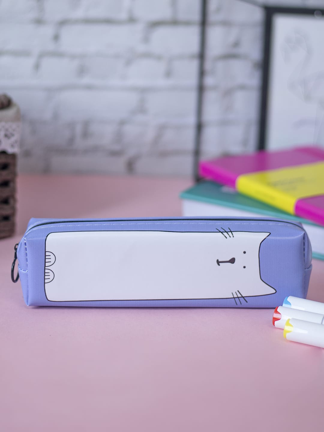 

MARKET99 Rexine Cat Print Pencil Pouch, Blue