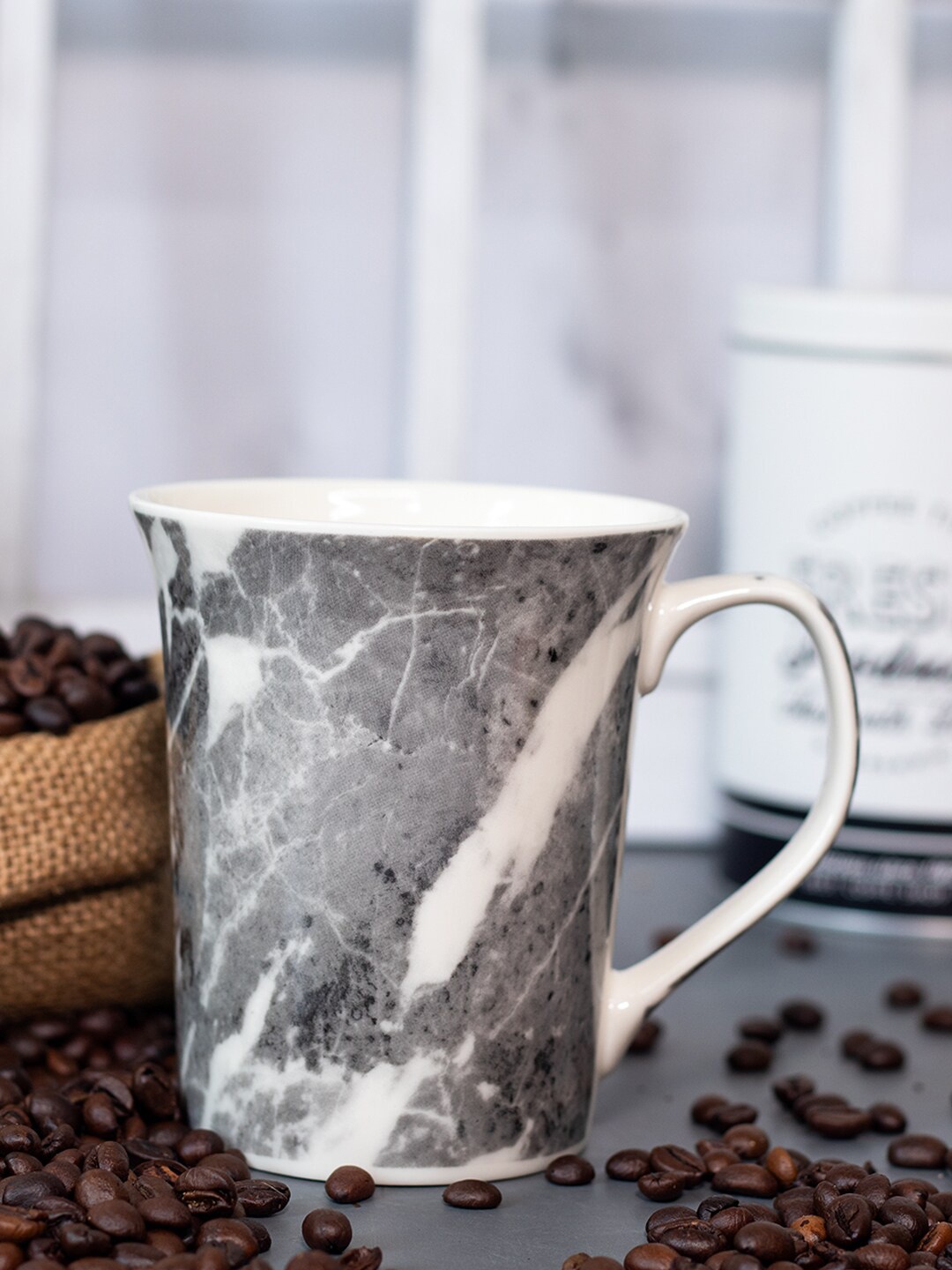 

MARKET99 Grey & White Printed Ceramic Glossy Coffee Mug - 380 ML