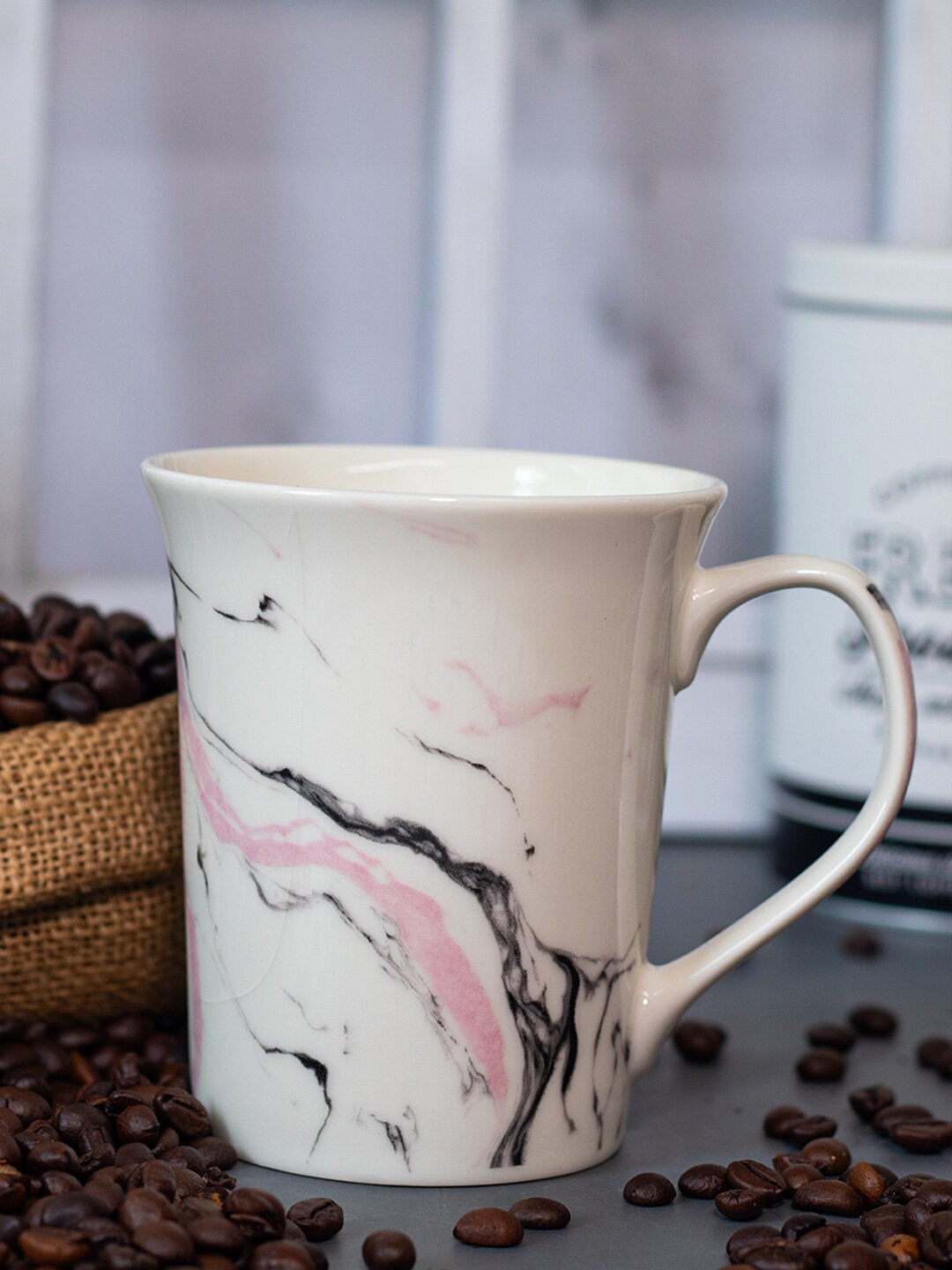 

MARKET99 Off White & Grey Printed Ceramic Glossy Mug 380 ml each