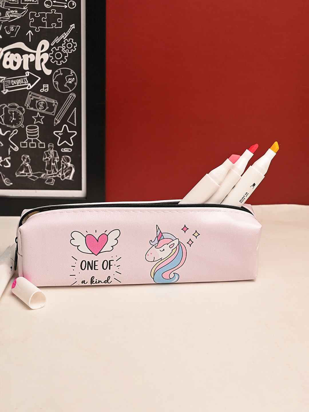 

MARKET99 Unicorn Printed Pencil Pouch, Peach