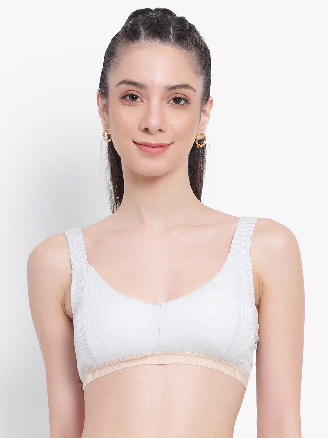 

PARKHA Striped Printed Full Coverage All Day Comfort Bralette Bra, Grey