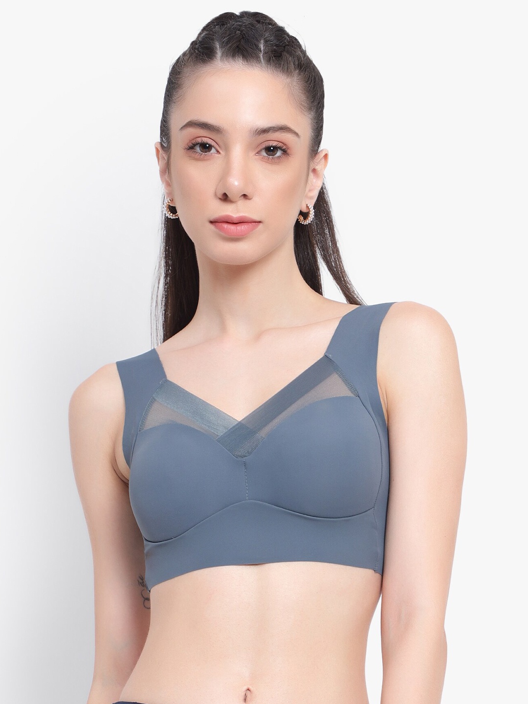 

PARKHA Full Coverage Heavily Padded 360 Degree Support High Support Dry Fit Workout Bra, Grey