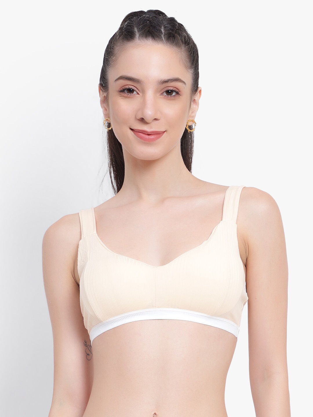 

PARKHA Striped Full Coverage Bra With All Day Comfort, Beige