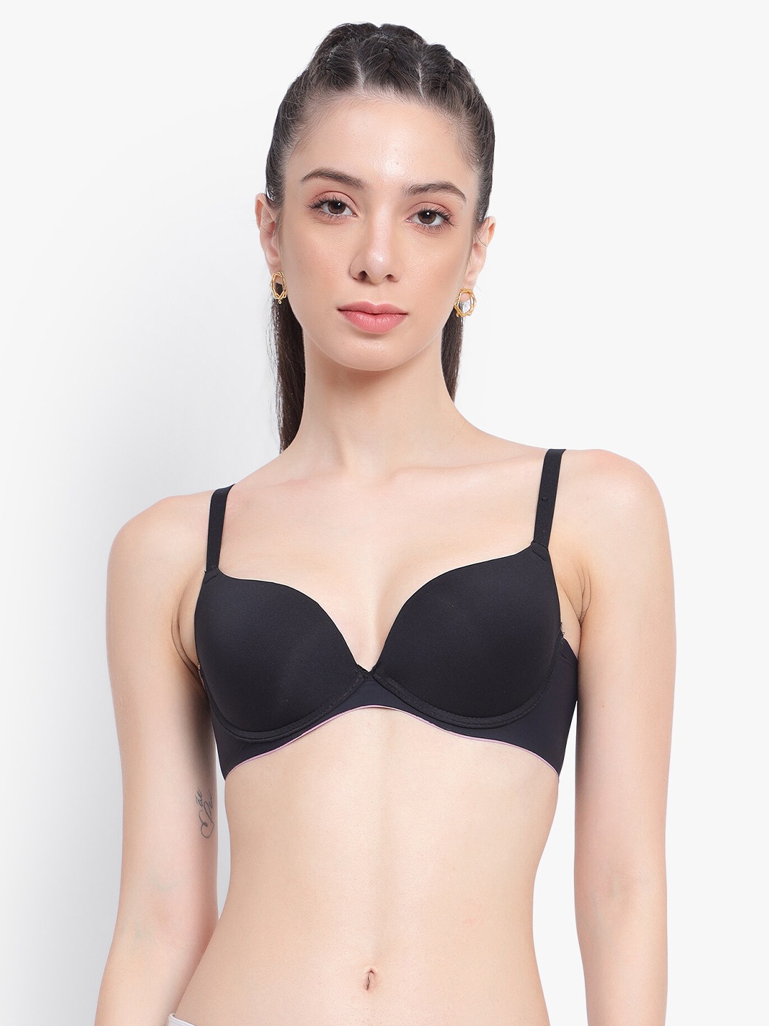 

PARKHA Black Bra Half Coverage Underwired Heavily Padded 360 Degree Support