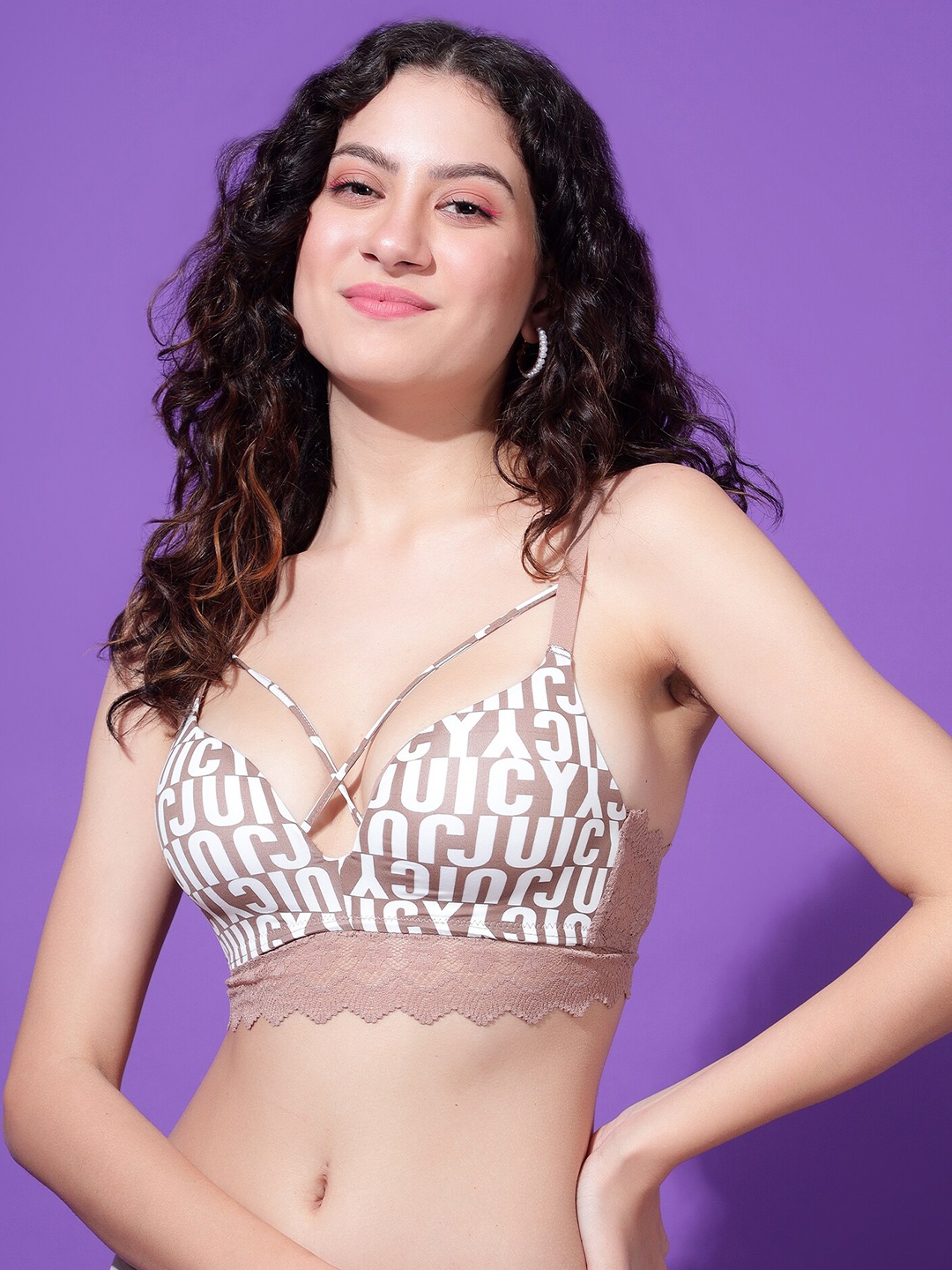 

PARKHA Typography Medium Coverage Heavily Padded Bra With All Day Comfort, Brown