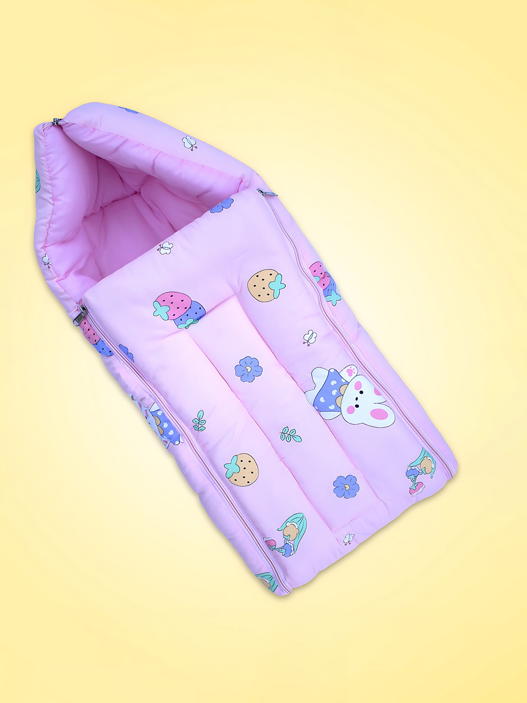 

Born Babies Infants Printed Cotton 2 In 1 Baby Carry Bed Cum Sleeping Bag, Pink