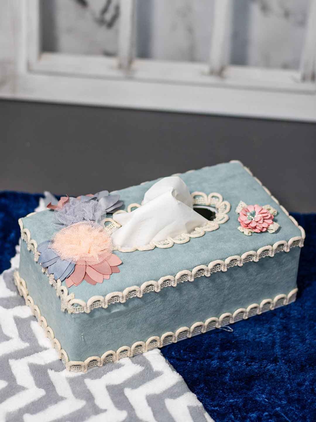 

Market99 Floral Design Tissue Box Holder, Blue