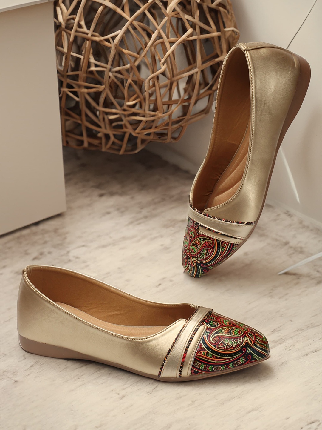 

CLOSHO Printed Slip-On Ballerinas, Gold