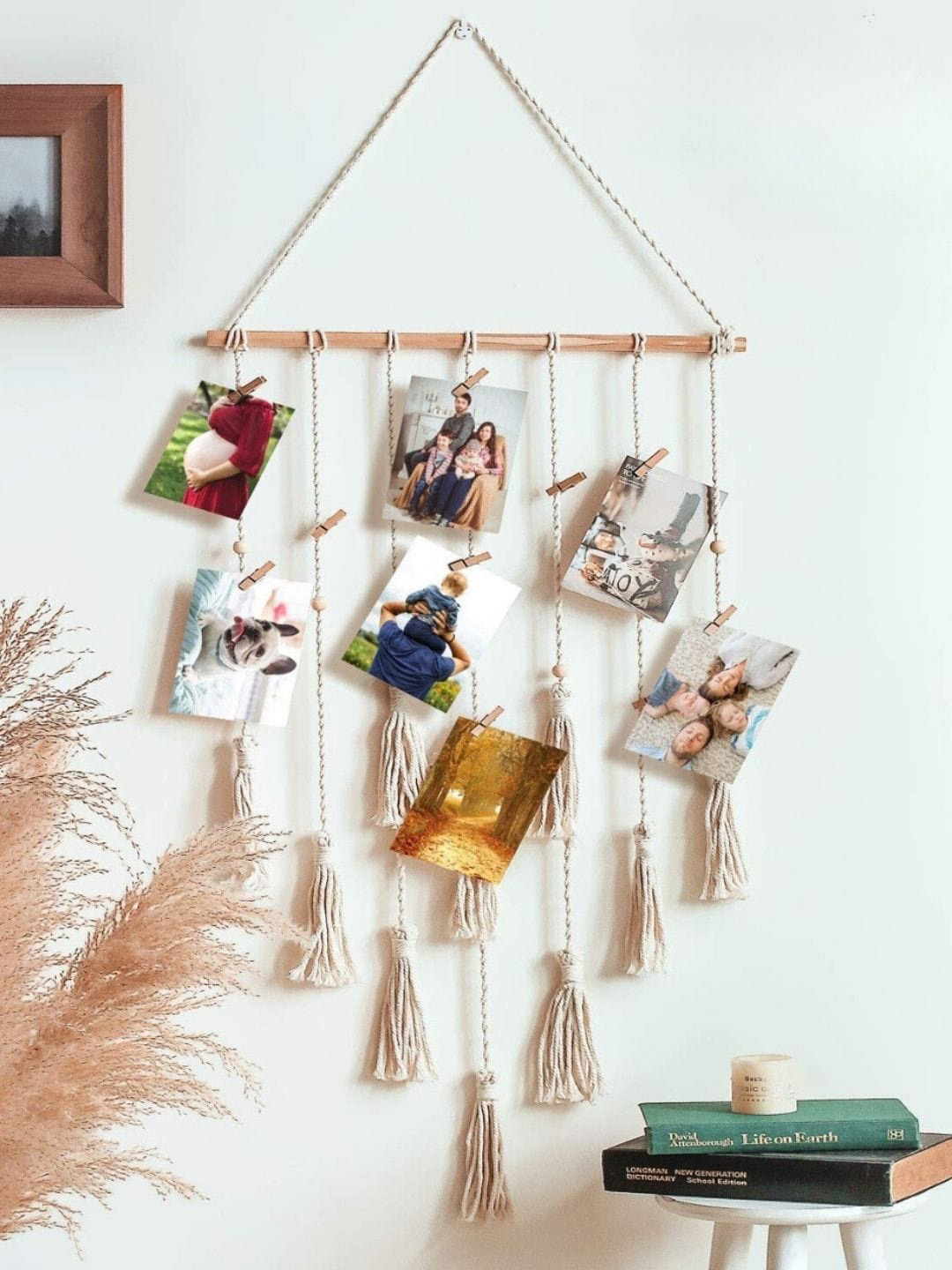 

ecofynd Ivory Photo Display Wall Hanging With String Light & Wooden Clips, Off white