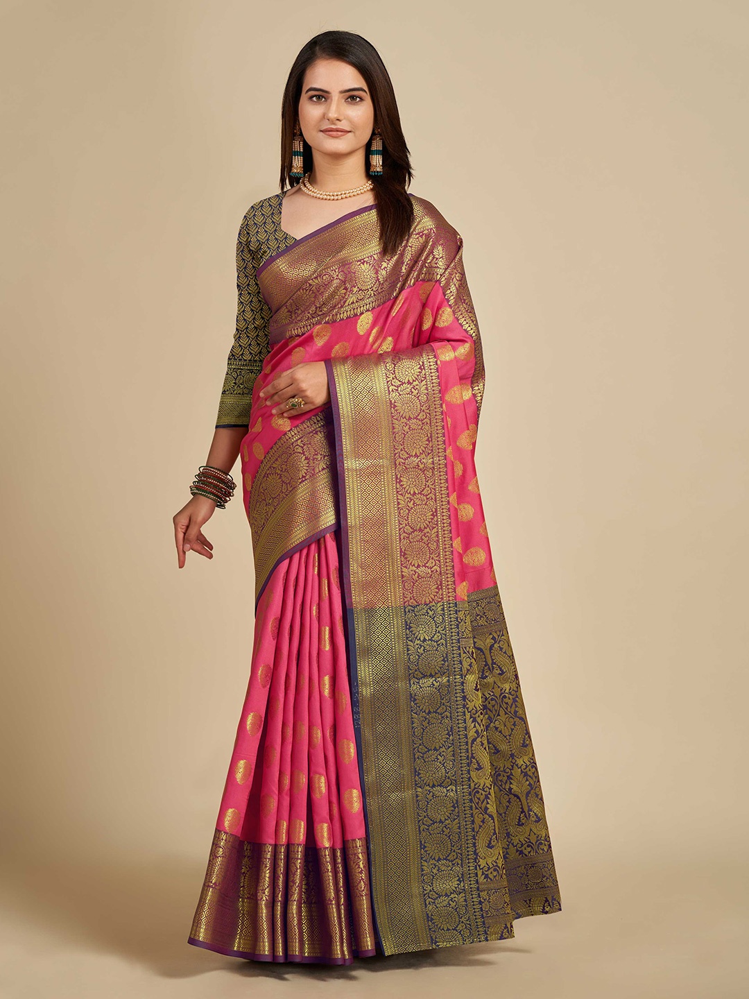 

Mitera Ethnic Motifs Woven Design Zari Saree, Peach