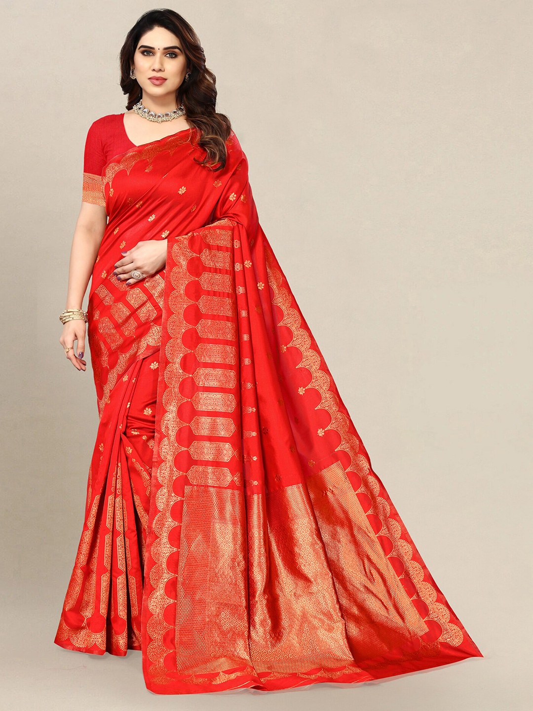 

Om Shantam Sarees Woven Design Zari Banarasi Saree, Red