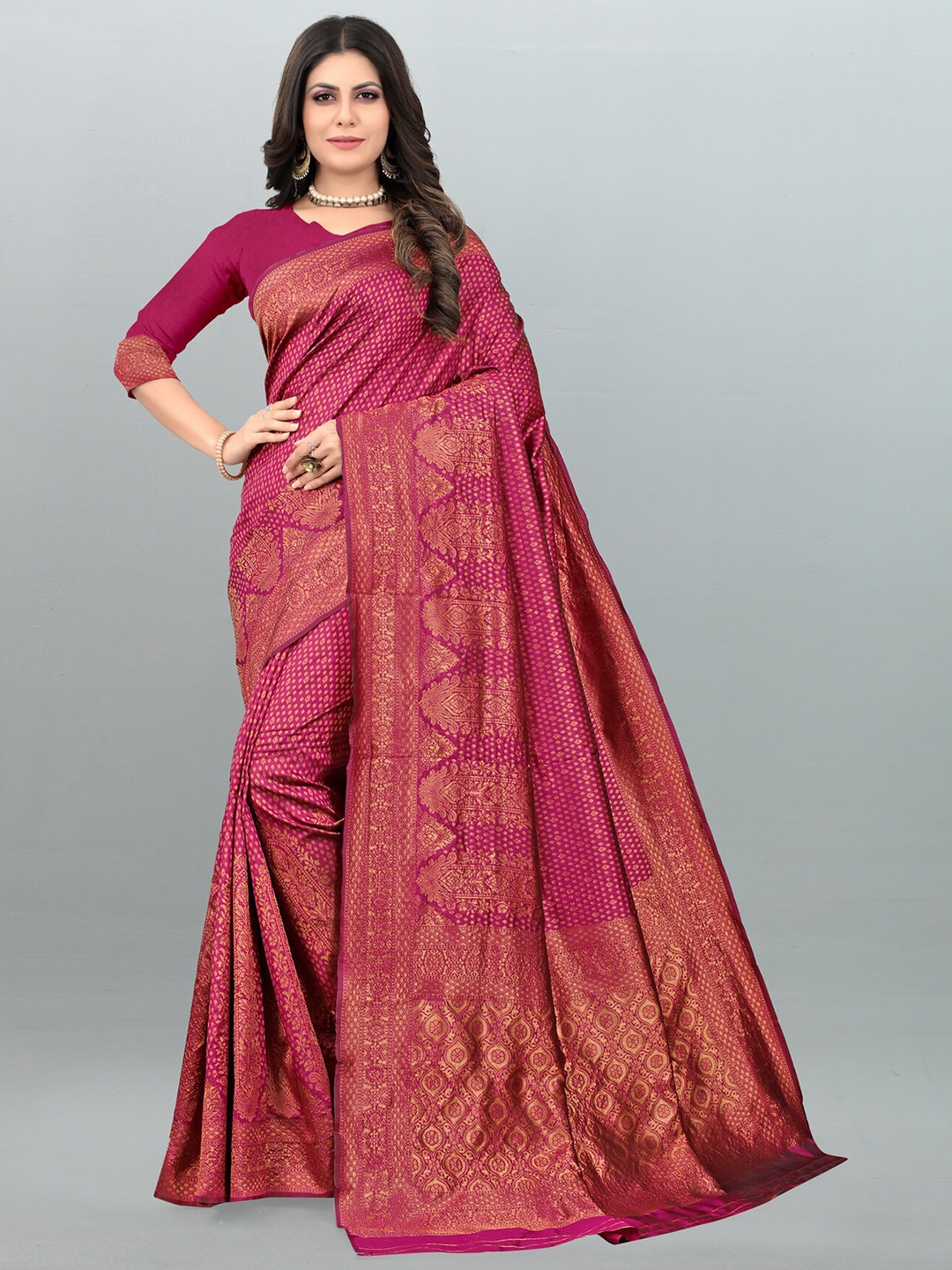 

Om Shantam Sarees Woven Design Zari Banarasi Saree, Magenta