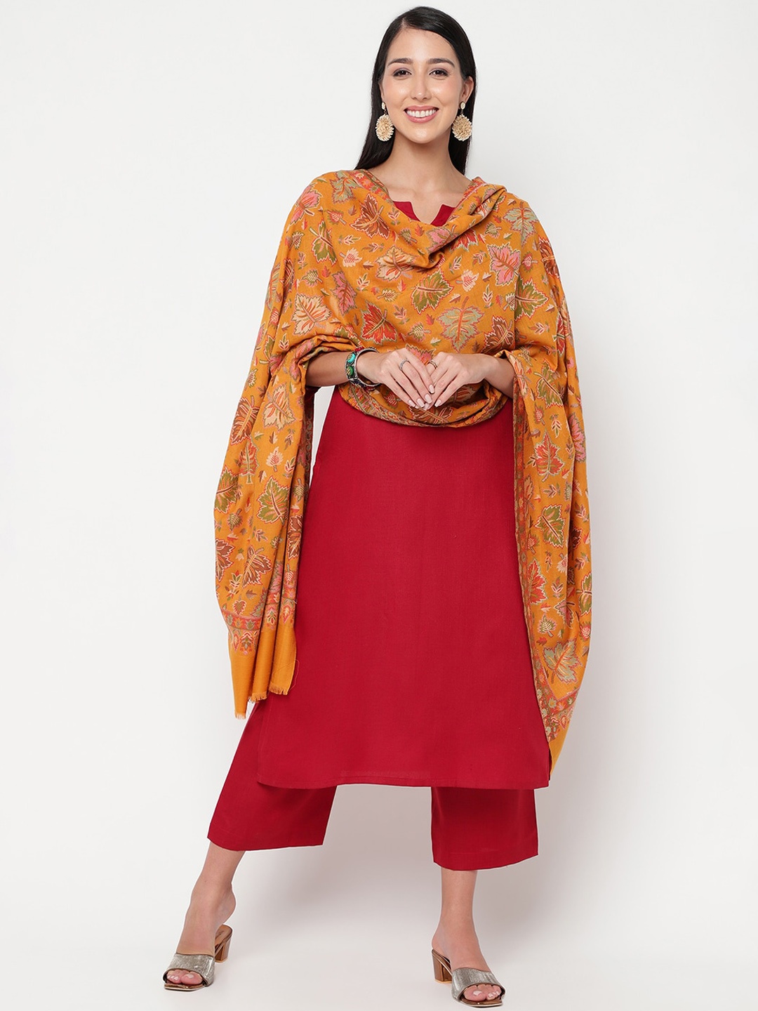 

La Vastraa Woven Design Woolen Shawl, Mustard