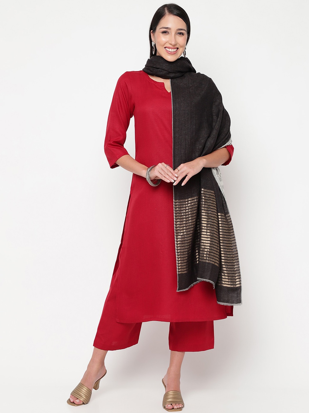 

La Vastraa Woven Design Woolen Shawl, Black