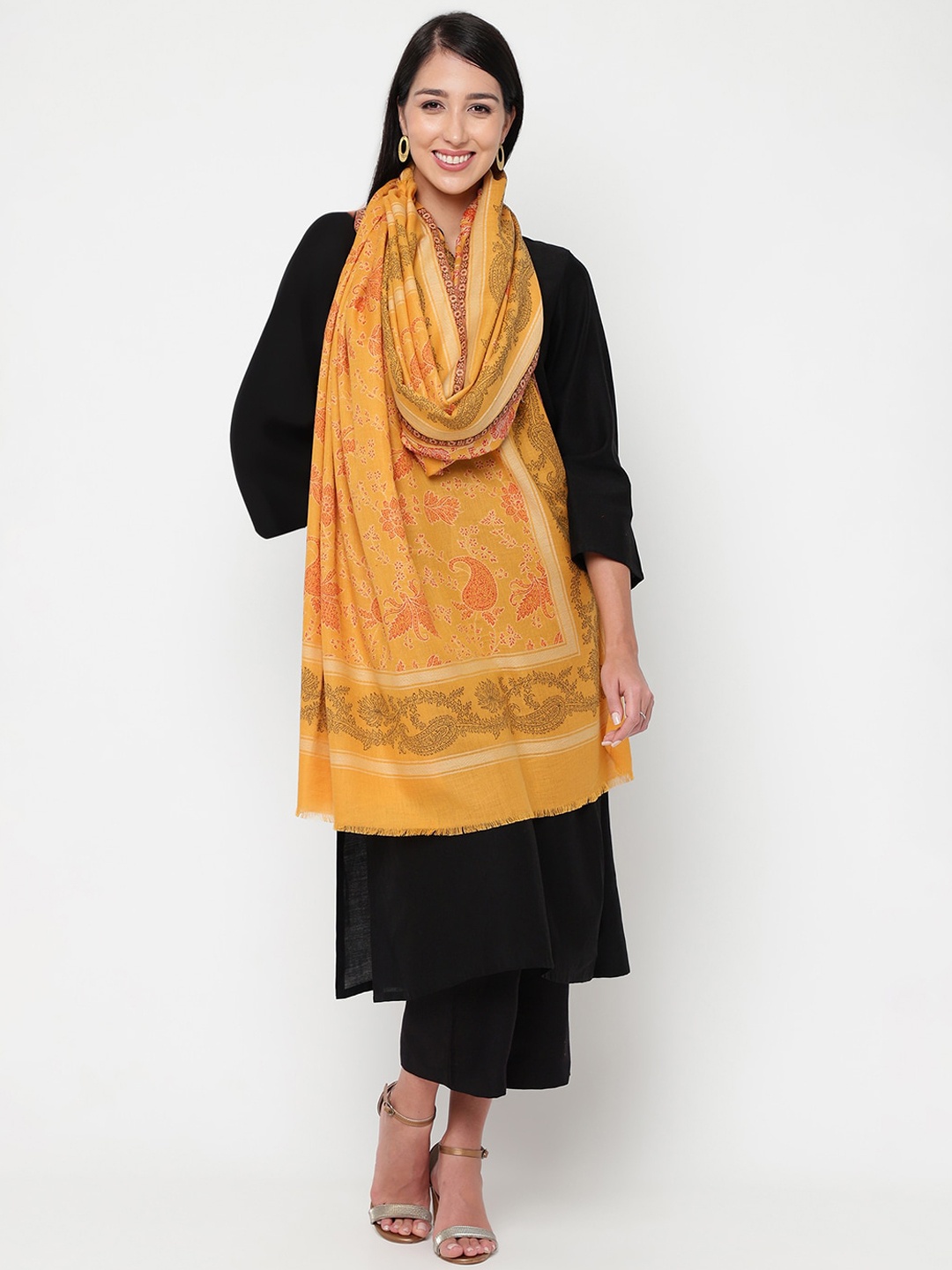 

La Vastraa Women Woven-Design Woollen Shawl, Yellow