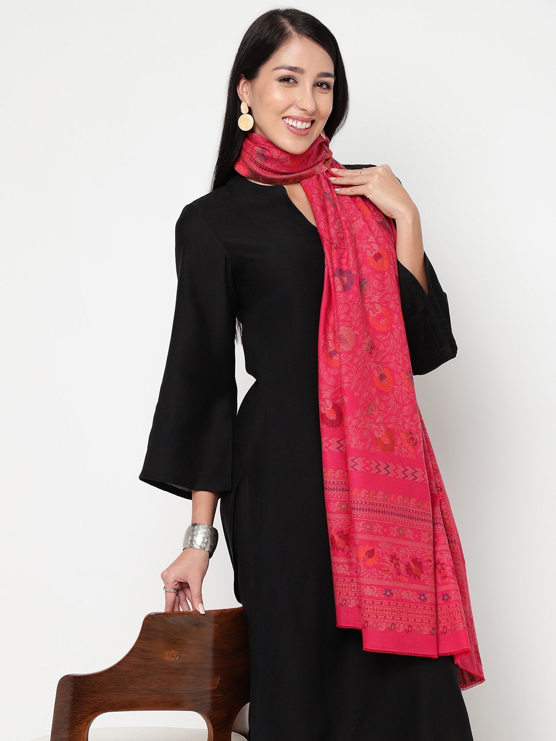 

La Vastraa Women Woven-Design Woollen Shawl, Pink
