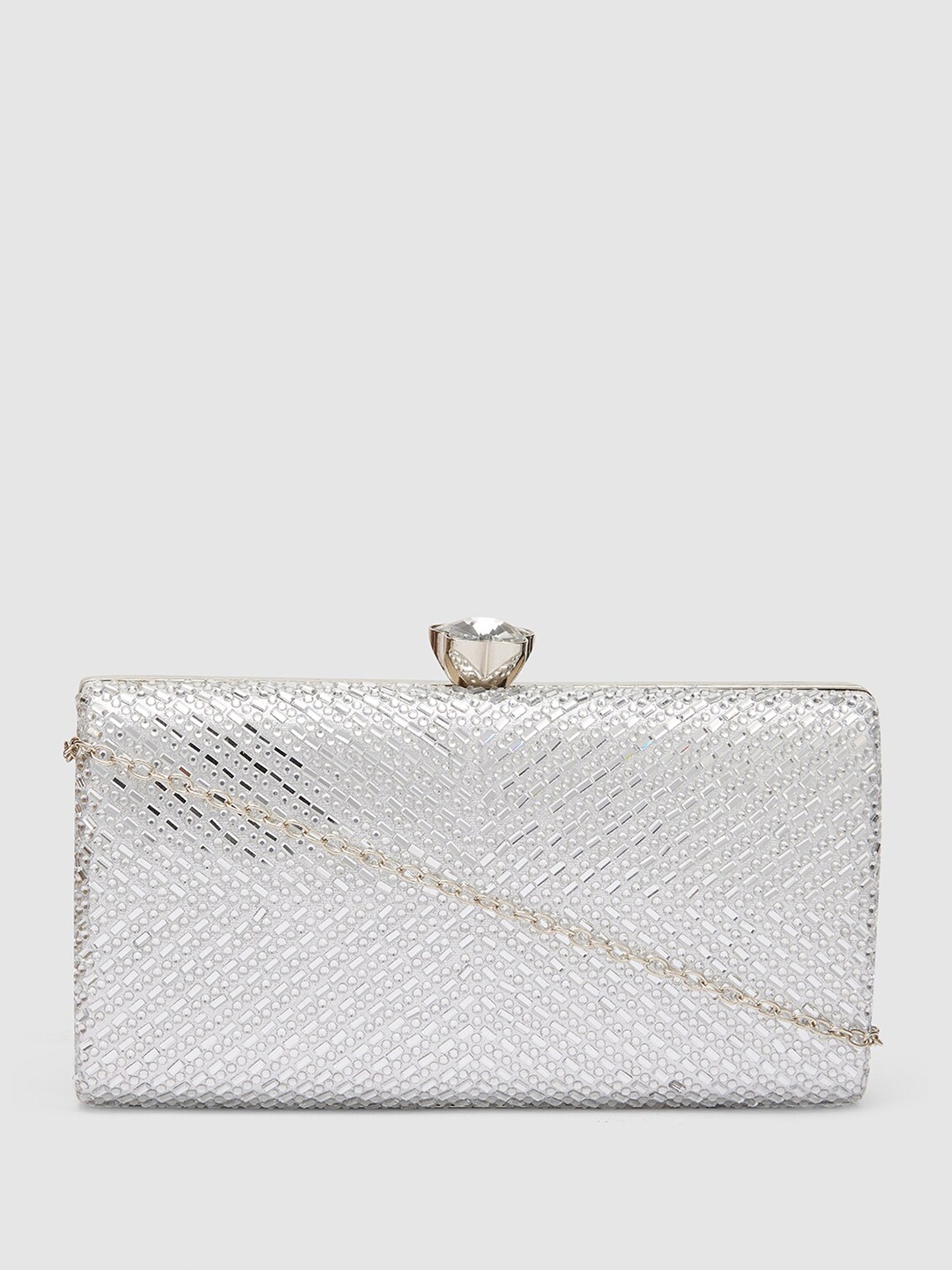 

Globus Embellished Party Box Clutch, Silver