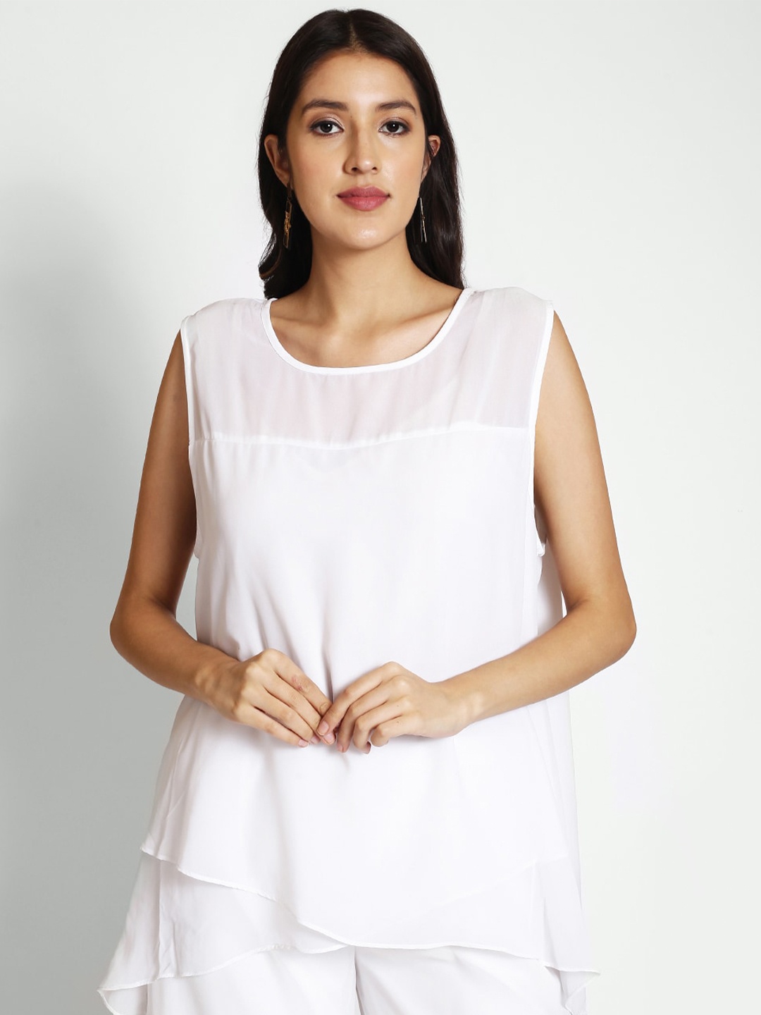 

250 DESIGNS Round Neck A-Line Top, White