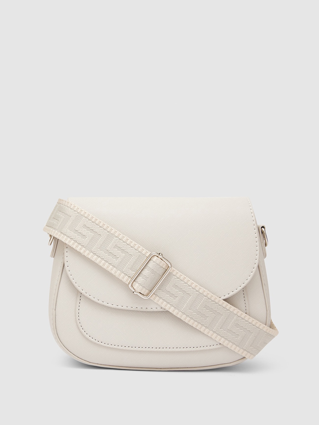 Globus Women Ivory Textured Half Moon Sling Bag, Off white