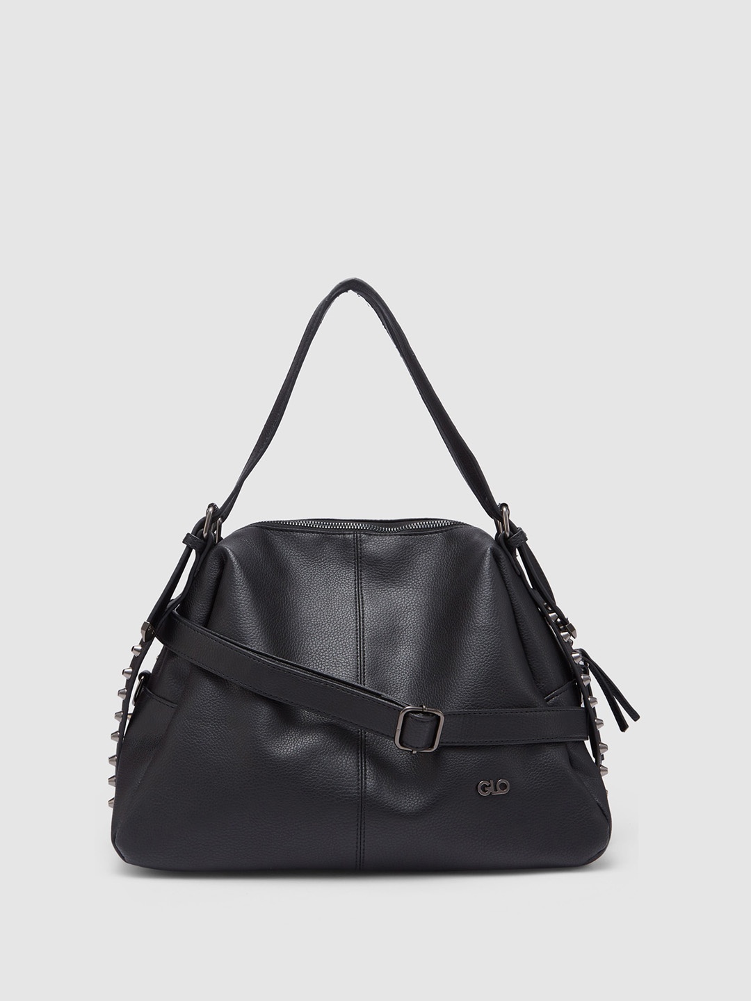 

Globus Women Textured Embellished Detail Adjustable Handles Hobo Bag, Black