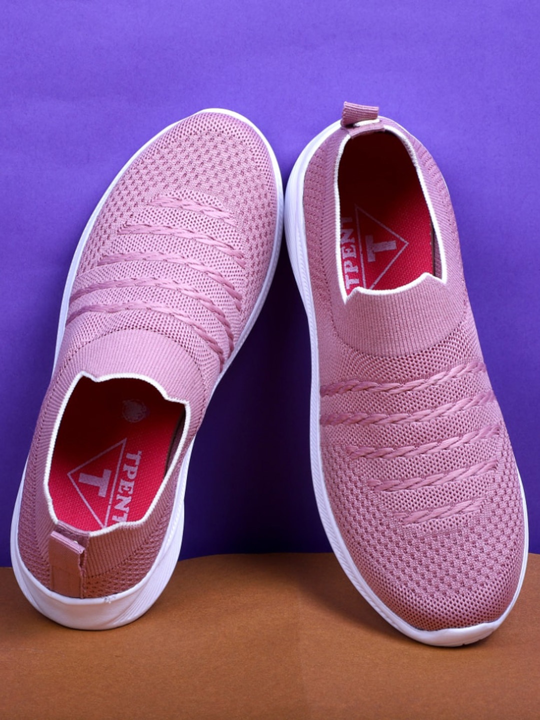 

TPENT Women Textured Slip-On Running Sports Shoes, Pink