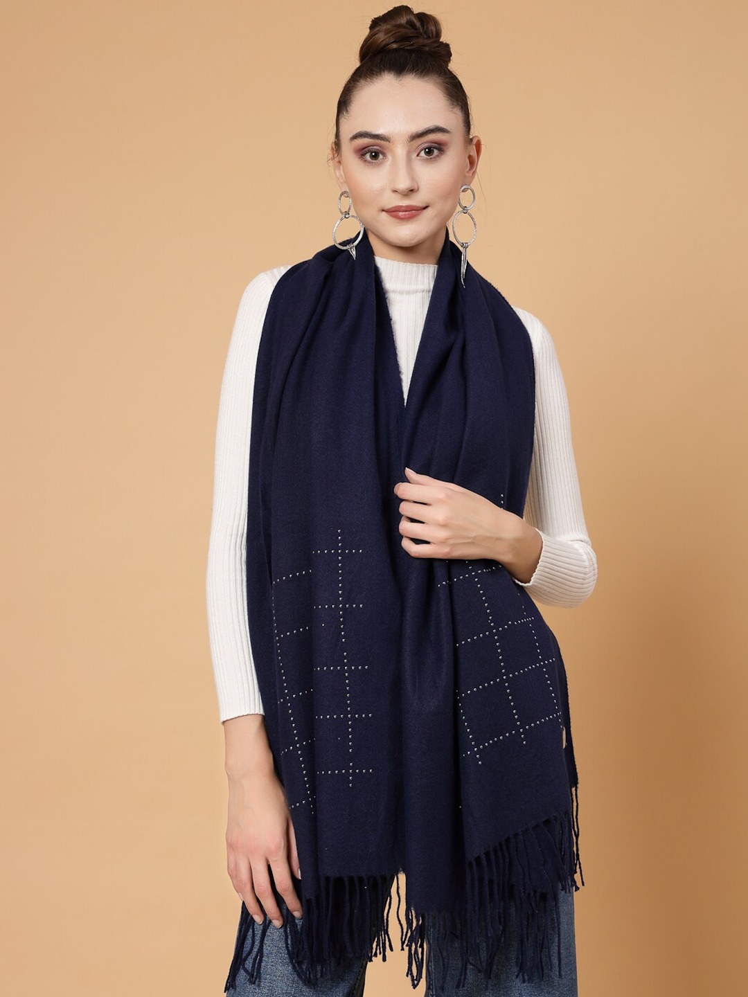 

Mafadeny Geometric Embroidered Stole, Blue