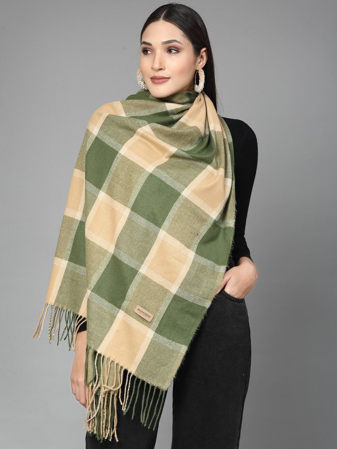 

Mafadeny Checked Tasselled Detail Stole, Green