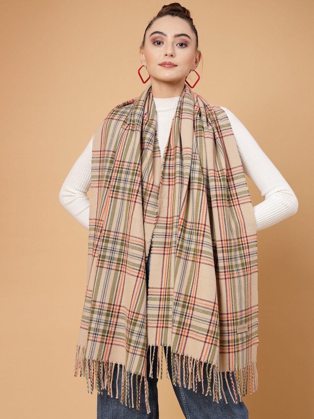 

Mafadeny Checked Stole, Beige