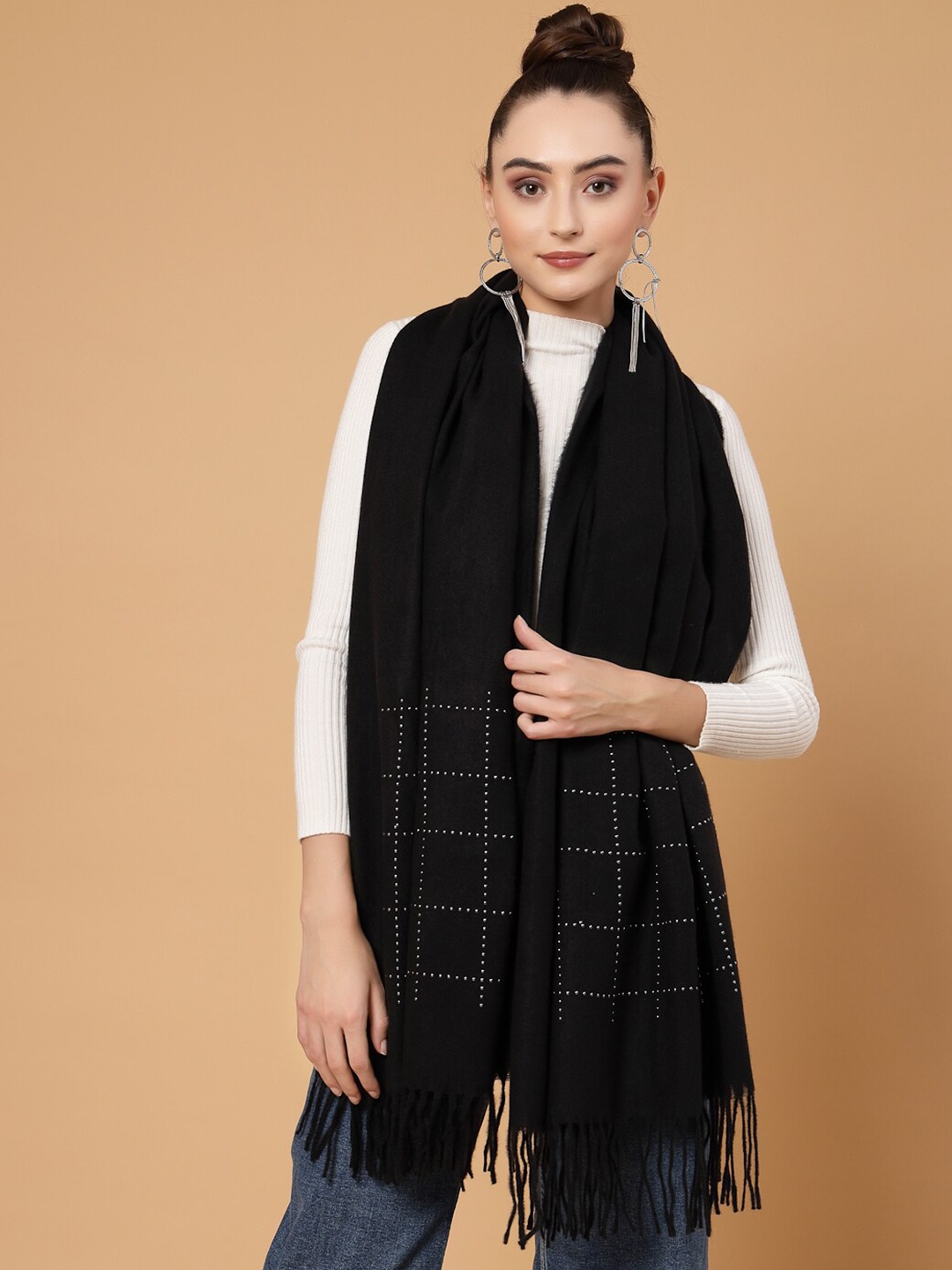 

Mafadeny Winter Stole With Tasselled Border, Black