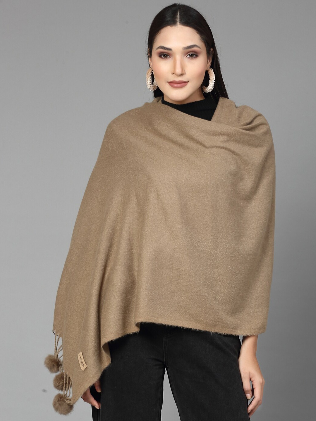 

Mafadeny Winter Stole With Tasselled Border, Khaki