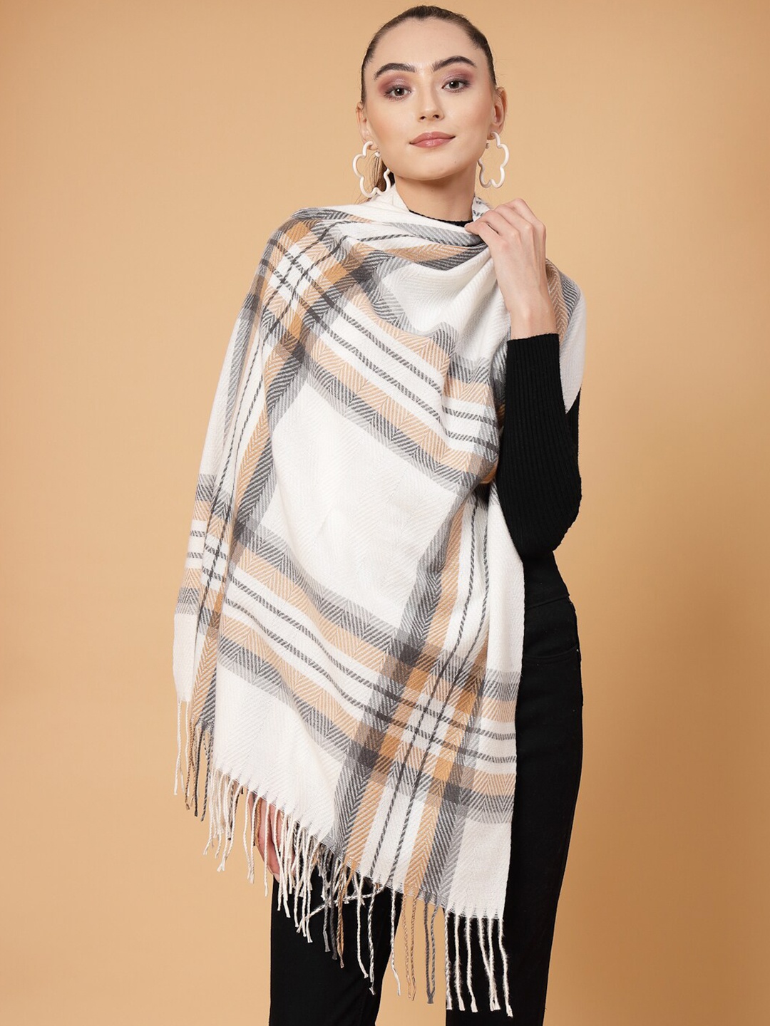 

Mafadeny Checked Stole, Cream