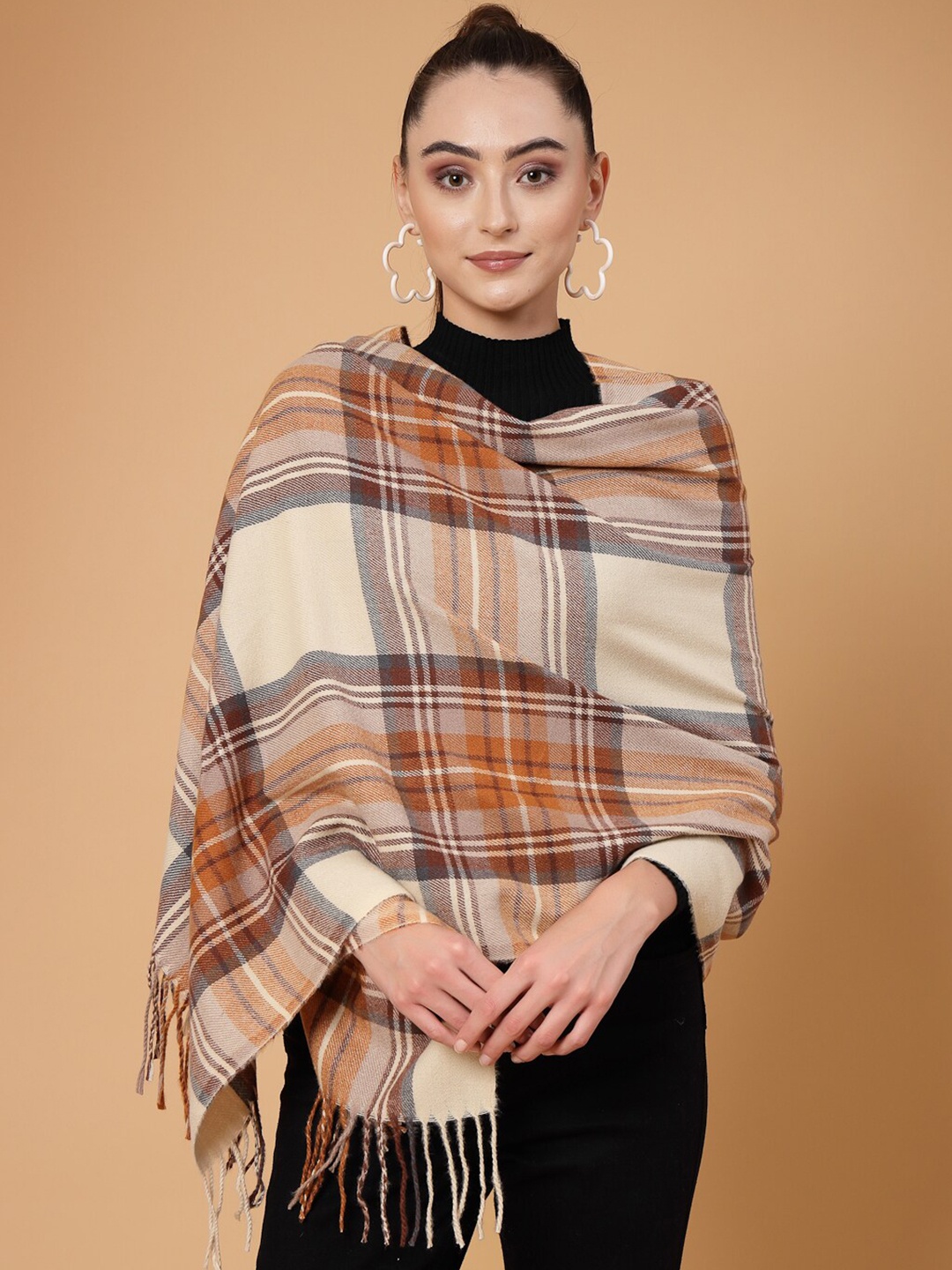 

Mafadeny Checked Tasselled Stole, Rust