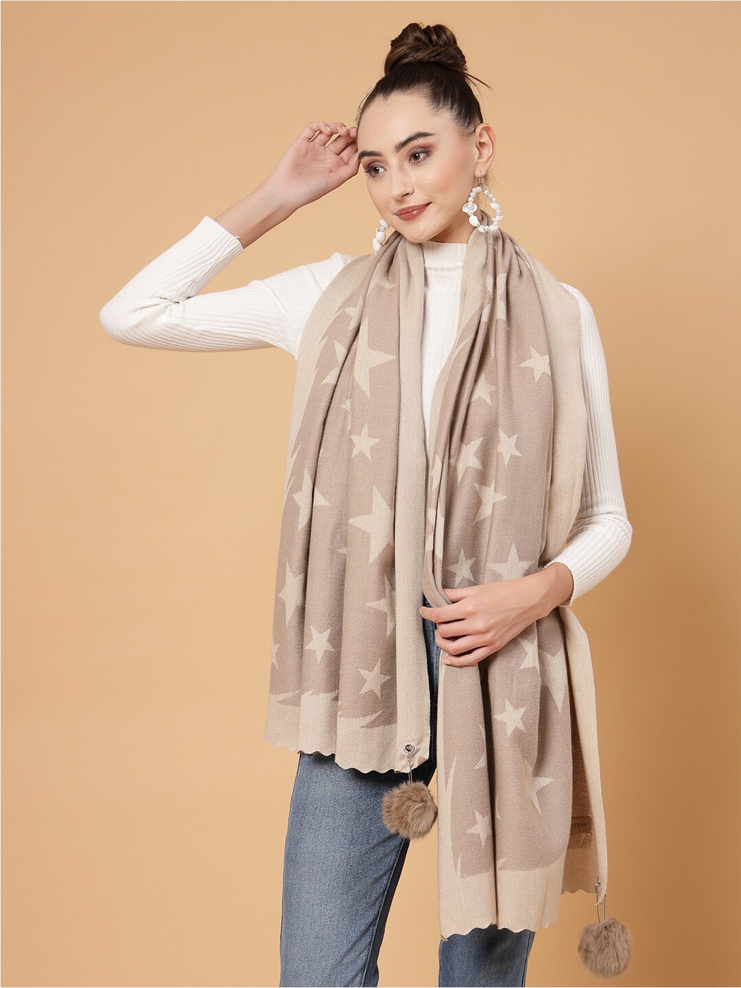 

Mafadeny Stars Printed Stole, Khaki