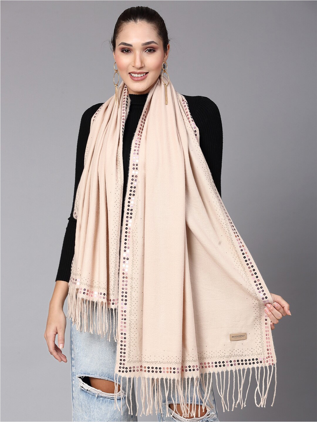 

Mafadeny Winter Stole With Tasselled Border, Beige