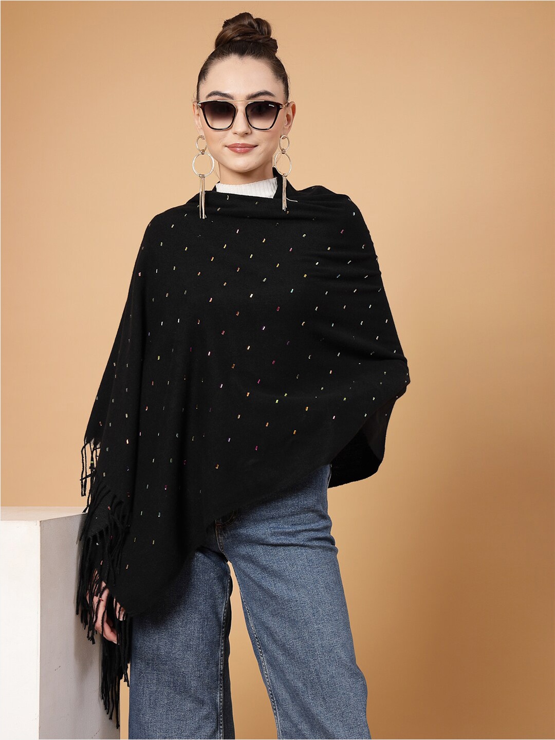 

Mafadeny Embroidered Tasselled Stole, Black
