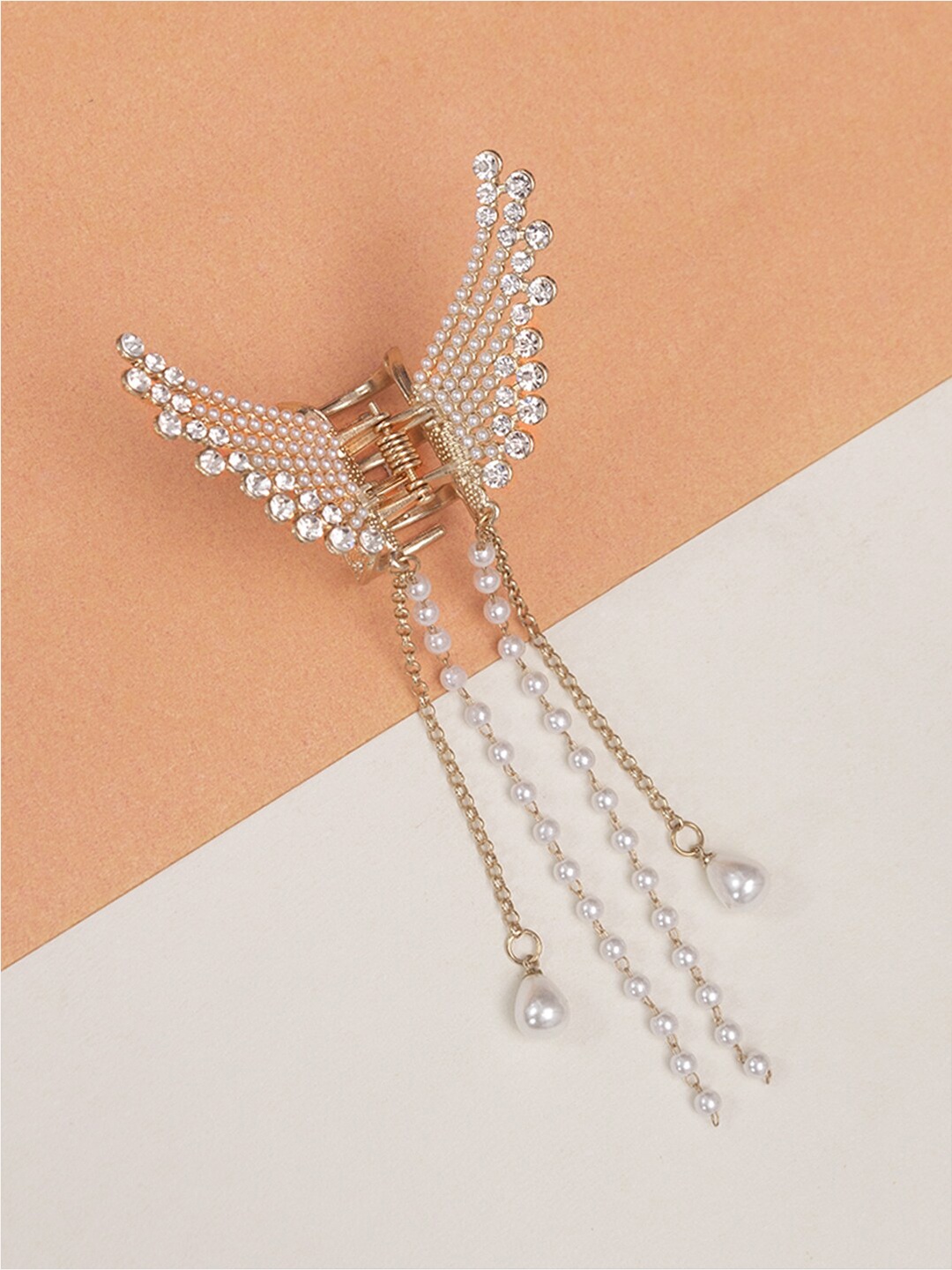 

Ayesha Rhinestones Studded Tassel Claw Clip, Gold