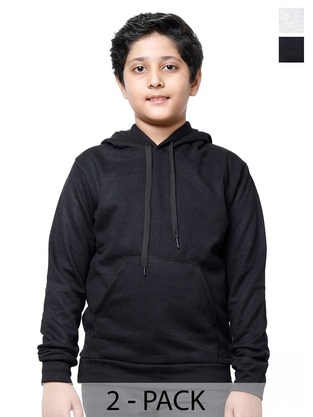 

IndiWeaves Boys Pack Of 2 Hooded Fleece Pullover Sweatshirt, Black