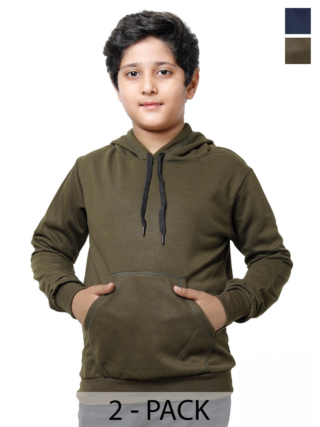 

IndiWeaves Boys Pack Of 2 Fleece Hooded Pullover Sweatshirt, Olive