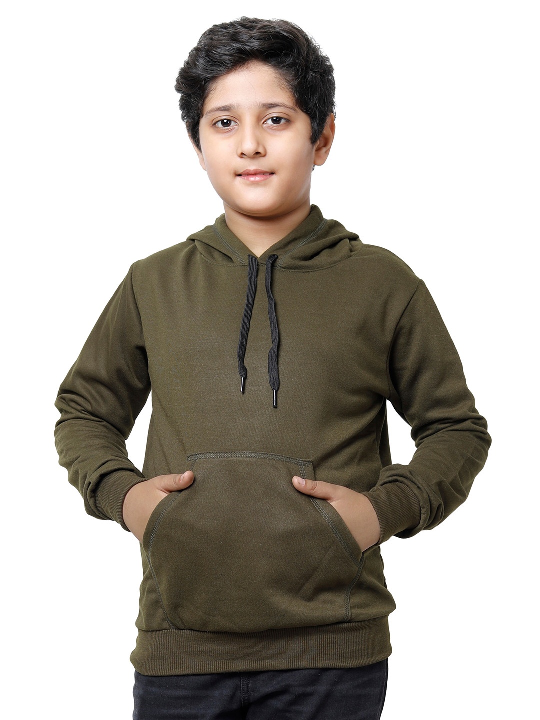 

IndiWeaves Boys Hooded Fleece Pullover, Olive