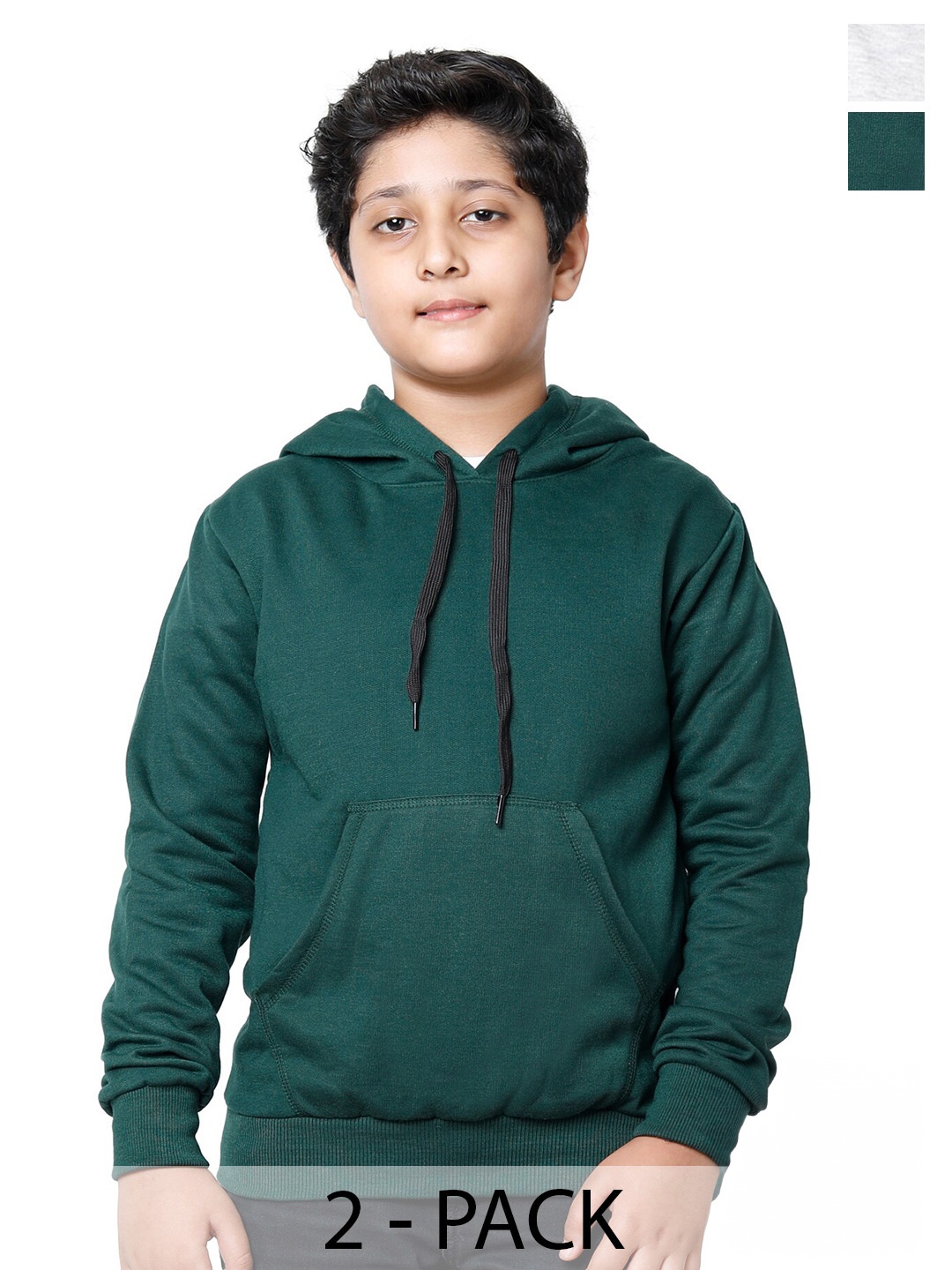 

IndiWeaves Boys Pack Of 2 Fleece Hooded Pullover Sweatshirt, Green