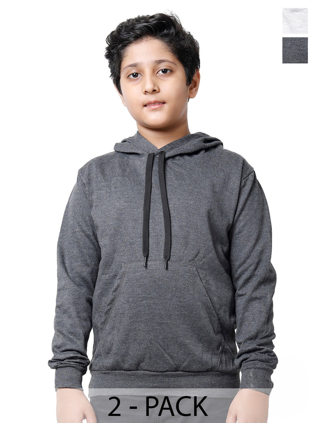 

IndiWeaves Boys Pack Of 2 Hooded Fleece Pullover Sweatshirt, Grey