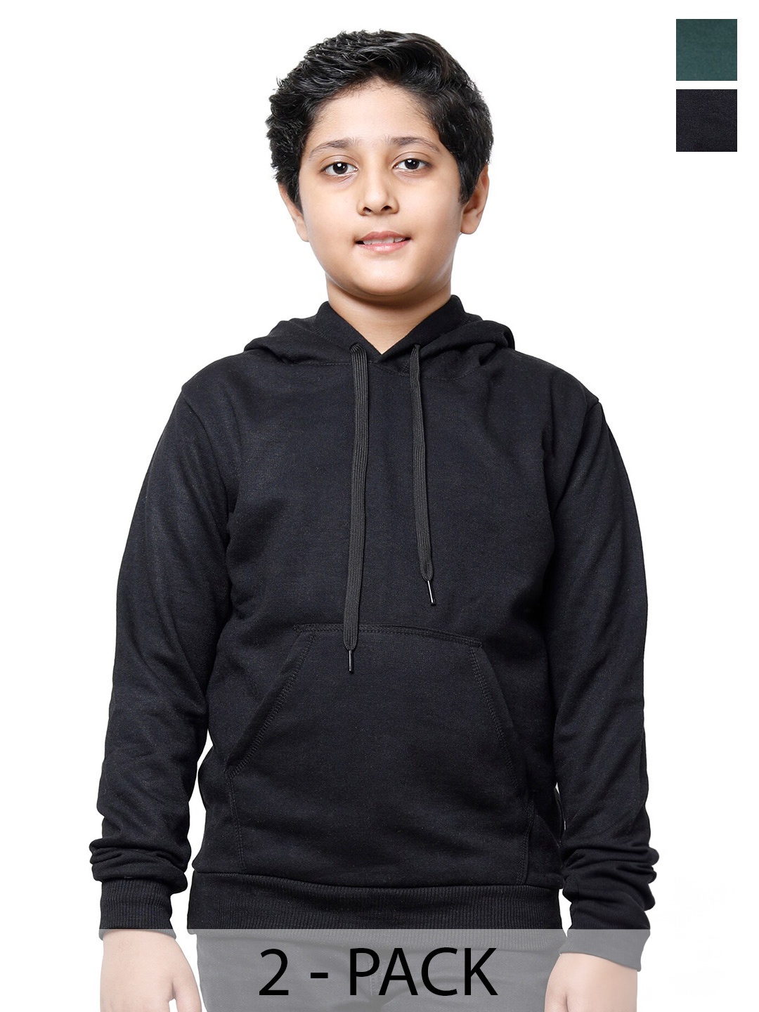 

IndiWeaves Boys Pack Of 2 Hooded Fleece Pullover Sweatshirt, Black