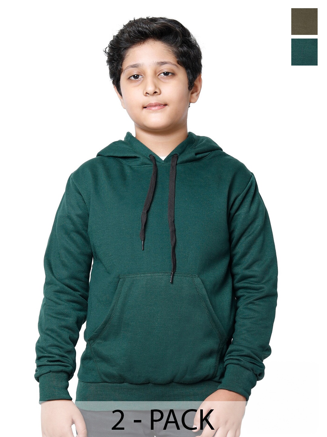 

IndiWeaves Boys Pack Of 2 Hooded Pullover Sweatshirt, Green
