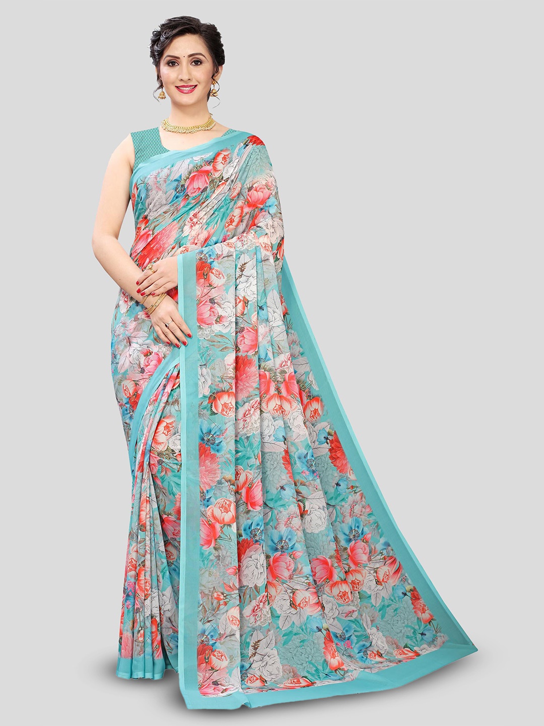

Fevinaa Floral Printed Pure Georgette Saree, Blue