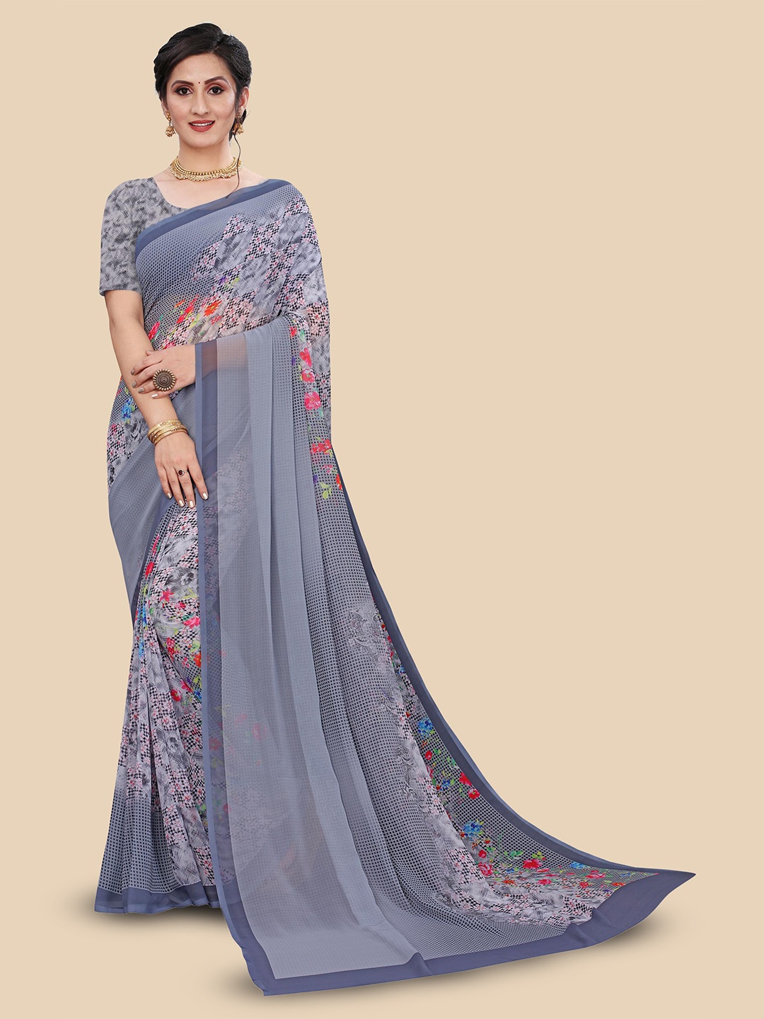 

Fevinaa Floral Printed Saree, Grey