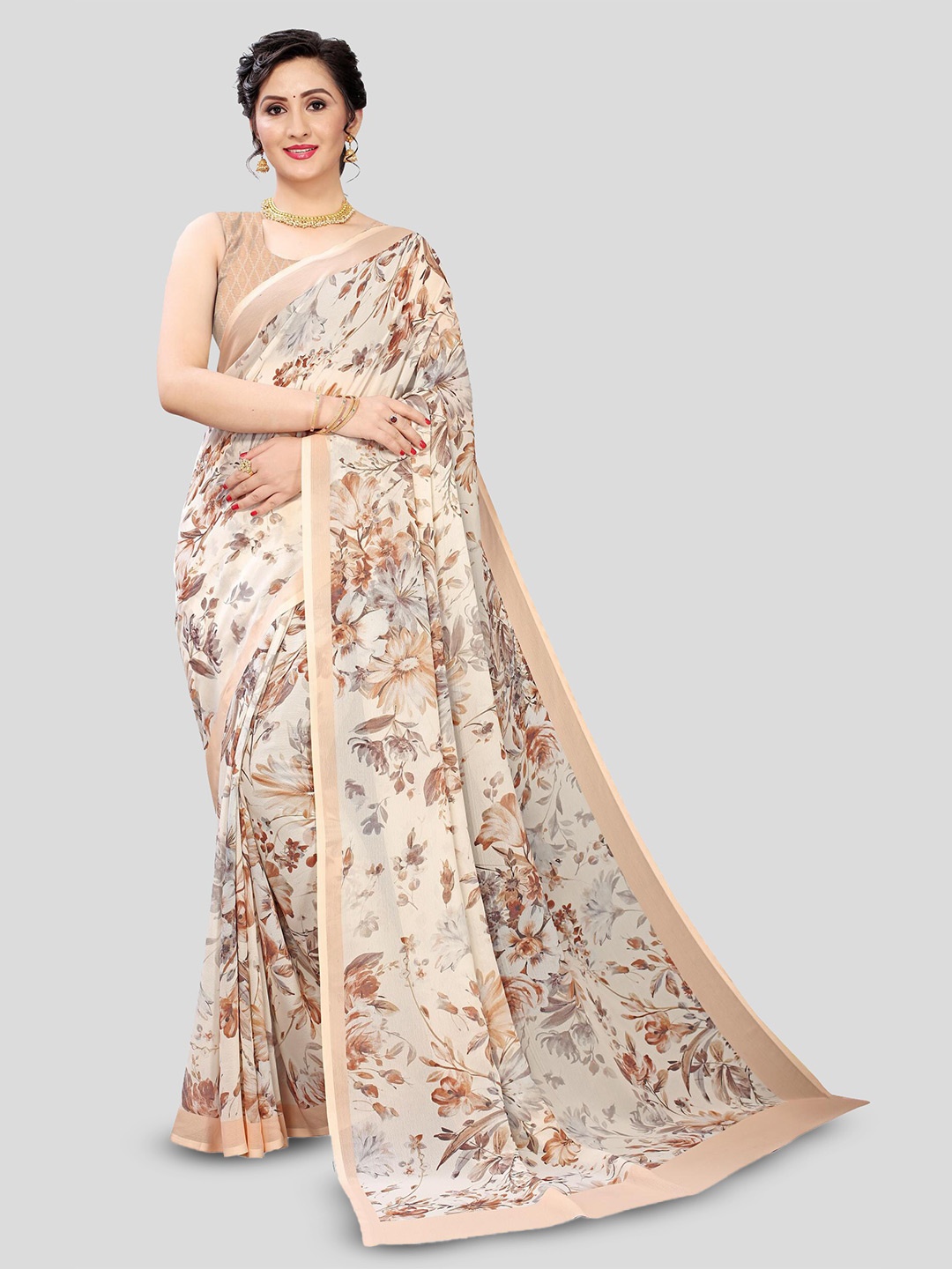 

Fevinaa Floral Printed Saree, Brown