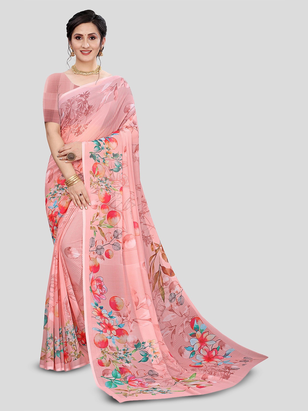 

Fevinaa Floral Printed Saree, Peach