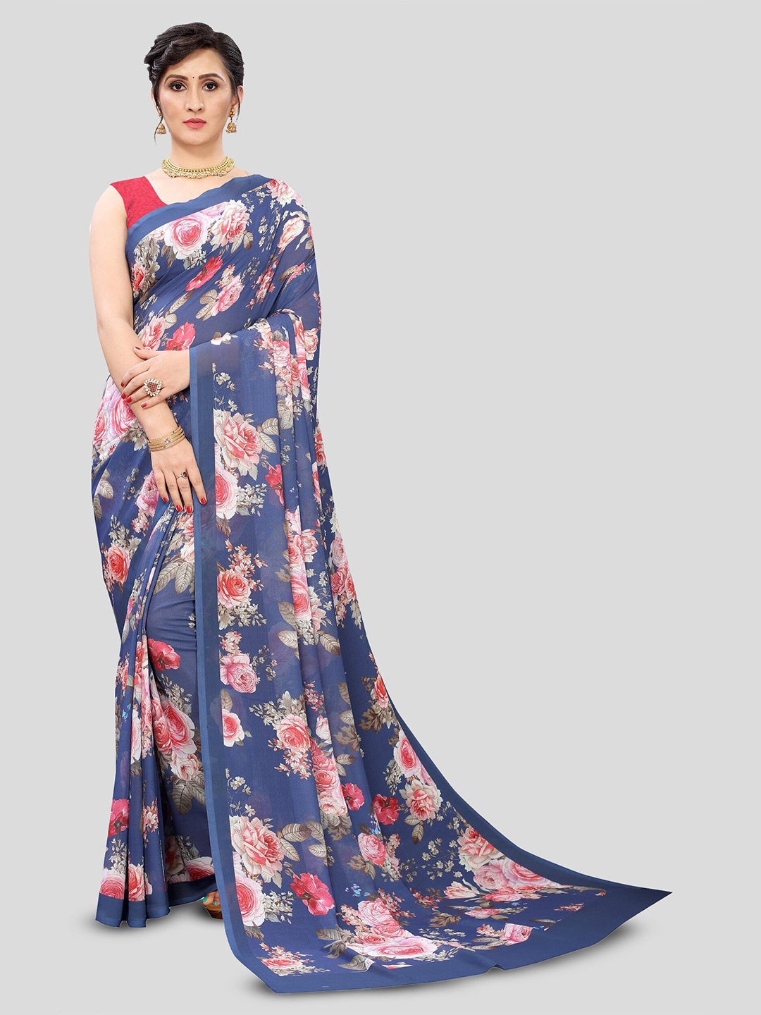 

Fevinaa Floral Printed Saree, Blue