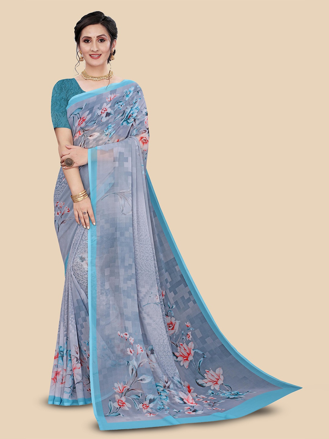 

Fevinaa Floral Printed Saree, Blue